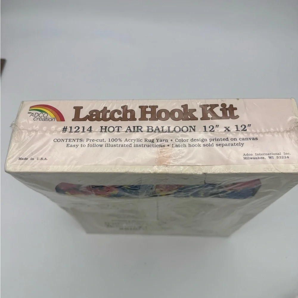 Vintage Hot Air Balloon Adco Creation Latch Hook Yard Craft Kit USA 12x12 #1214